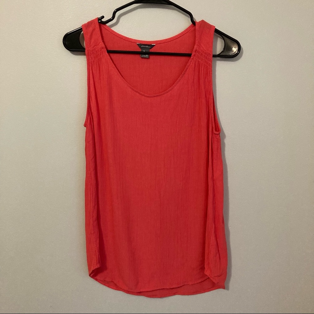Women’s Eddie Bauer Tank Top, size medium, coral orange pink, crepe gauze look